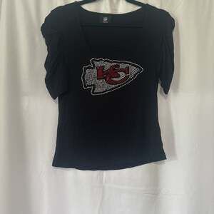 Women's Cuce Black Kansas City Chiefs Puff Sleeve Scoop Neck Top